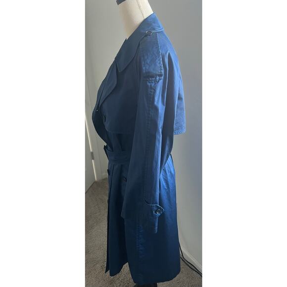 Burberry Kensington Lightweight Long Navy Belted Double Breasted Trench Coat L - Picture 3 of 13